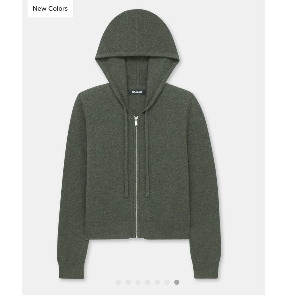 NWOT NAADAM Olive Green Cropped Zip-Up Hoodie Sweater